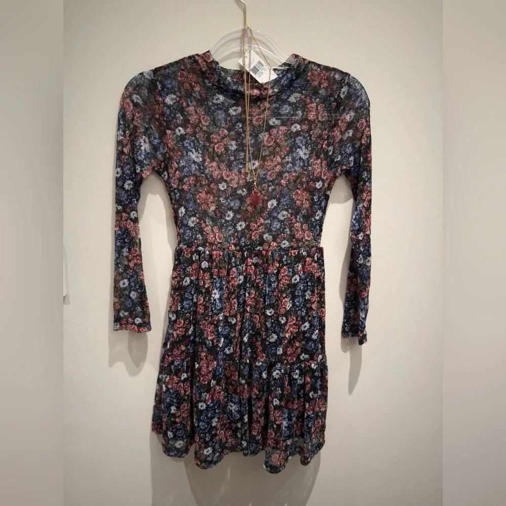 NWT- Knitworks Black, Pink & Blue Floral Dress Size 12 Girls